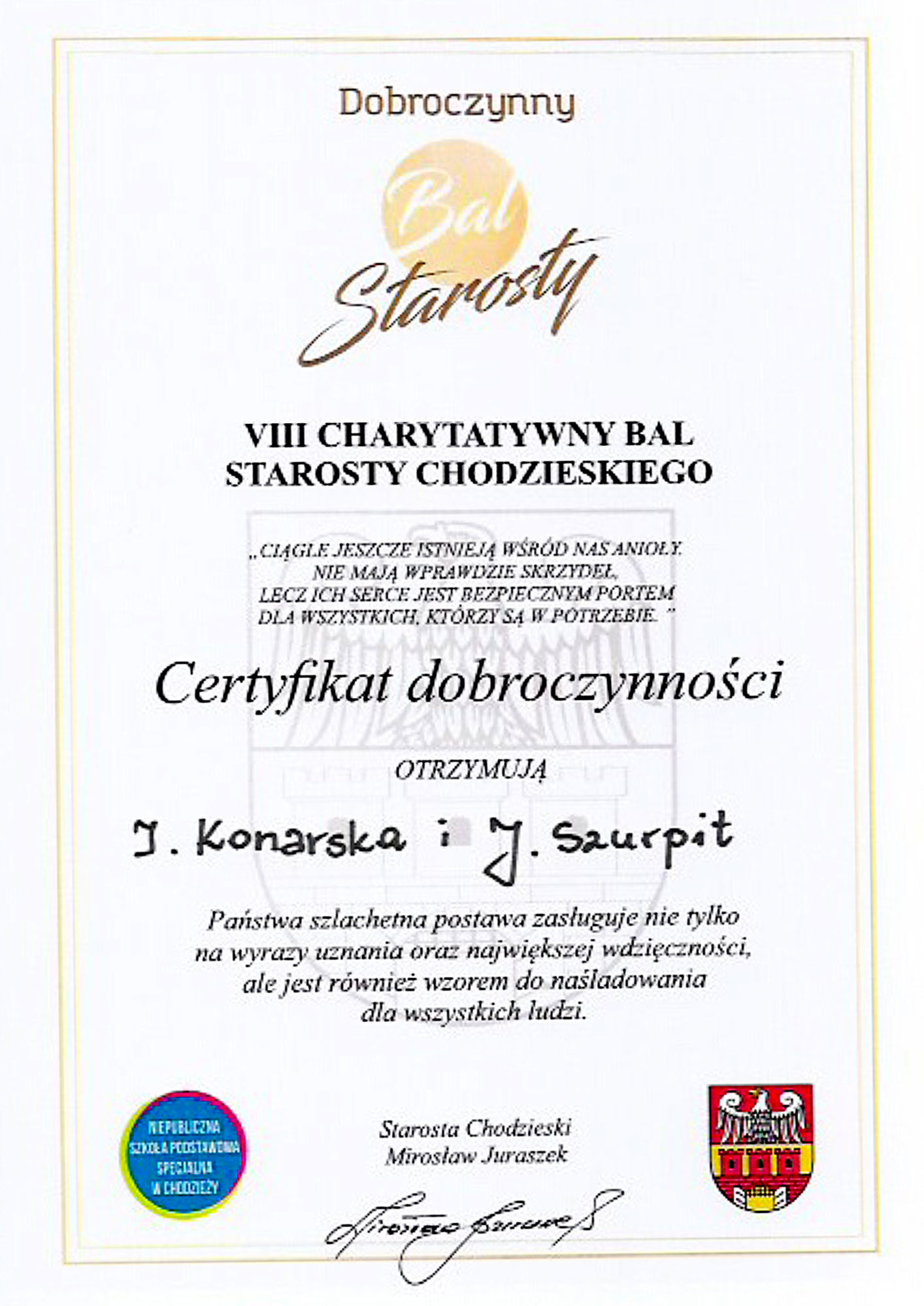 Firma NEO INVEST fundatorem nagród VIII Charytatywnego Balu Starosty Chodzieskiego